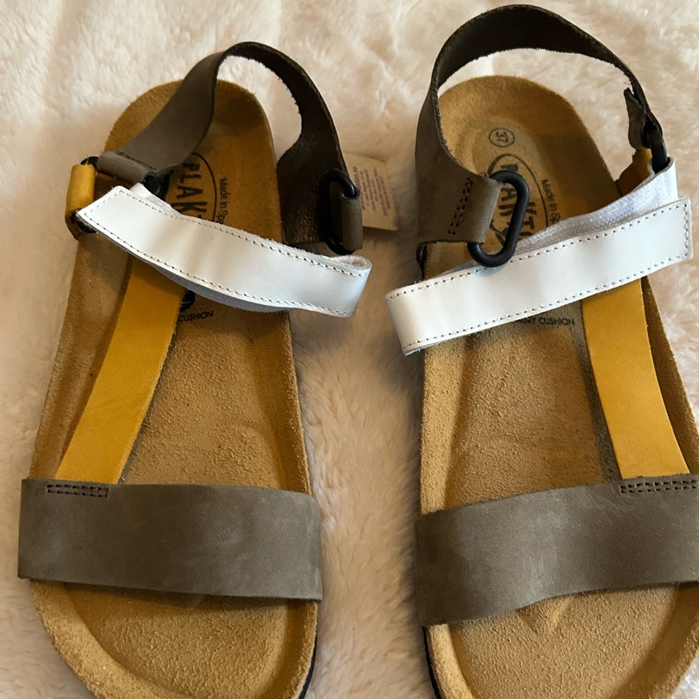 NWT- Plakton cork color block sandals